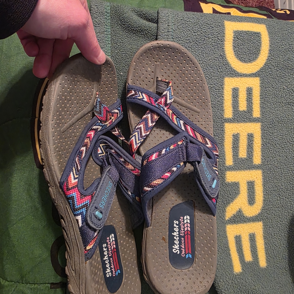 Skechers Gray and Multicolor Strappy Sandals